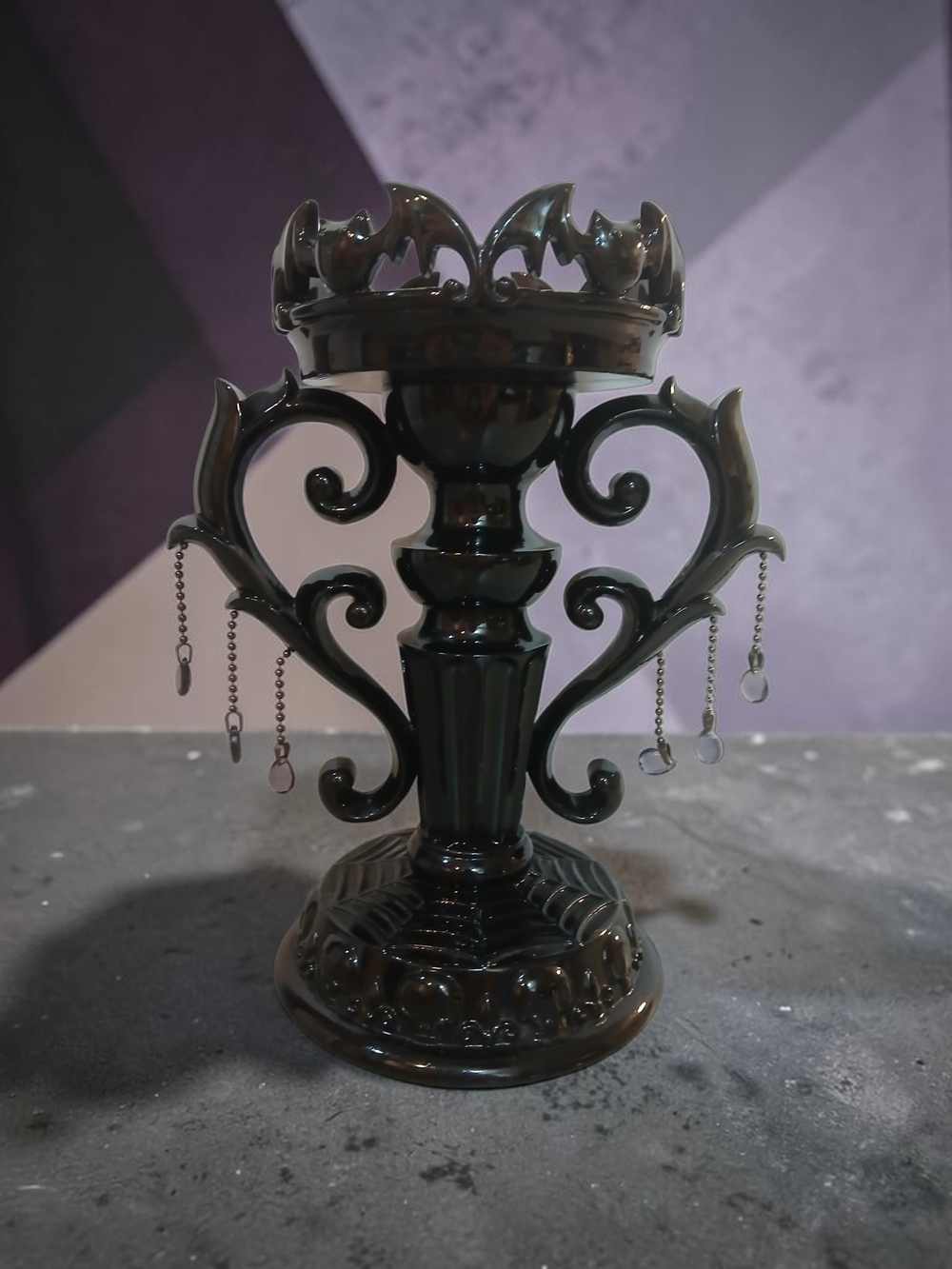 Bath & Body Works Black Ornate Scroll Candle Holder with Crystal Drops